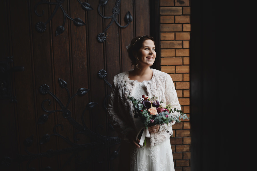 bridal portrait in door of church