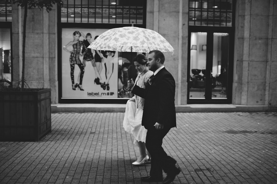 bride and groom walks in budapest