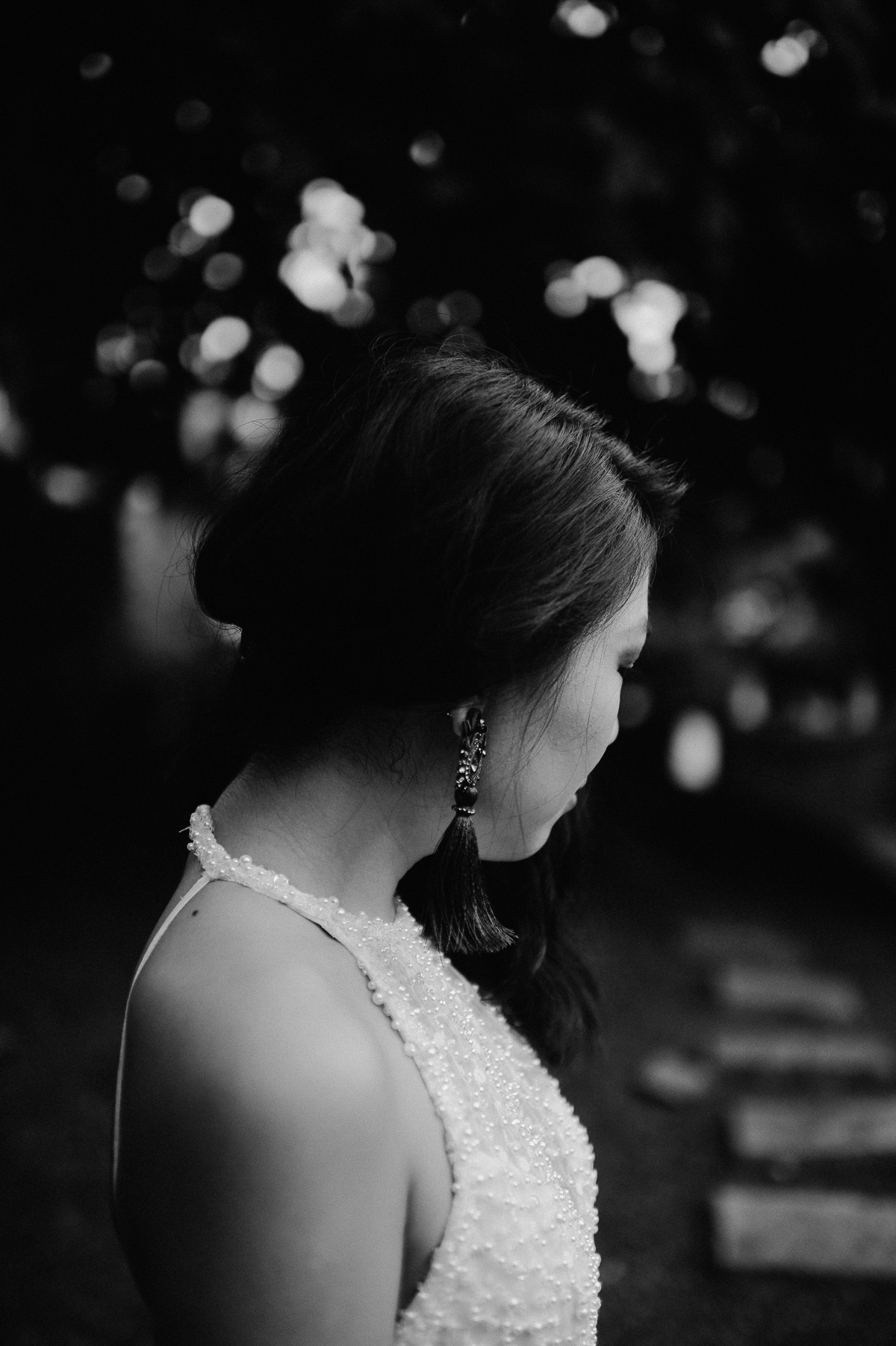 Black and white Portrait of a bride in Singapore
