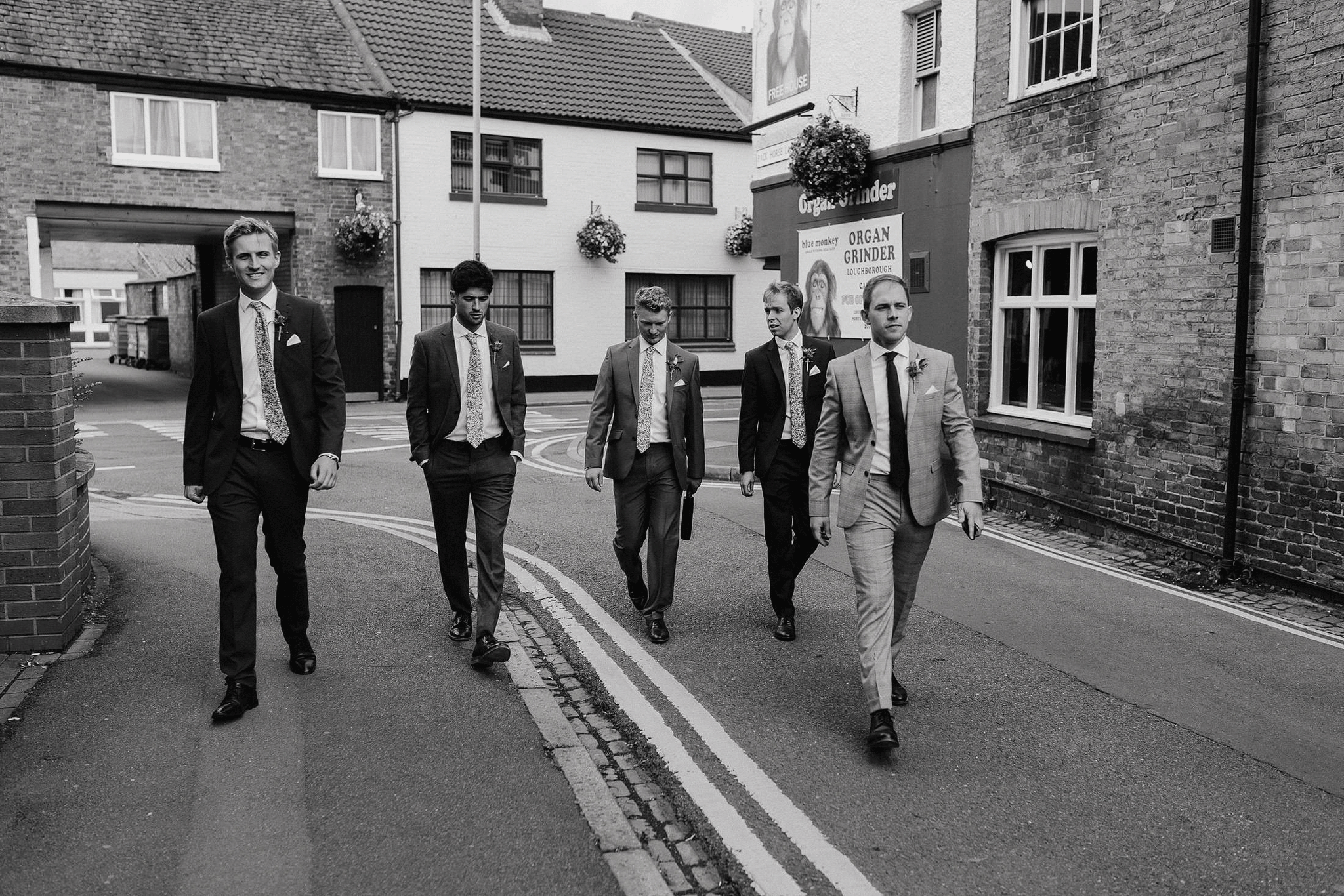 Groomsmen walking on the street in Loughborough