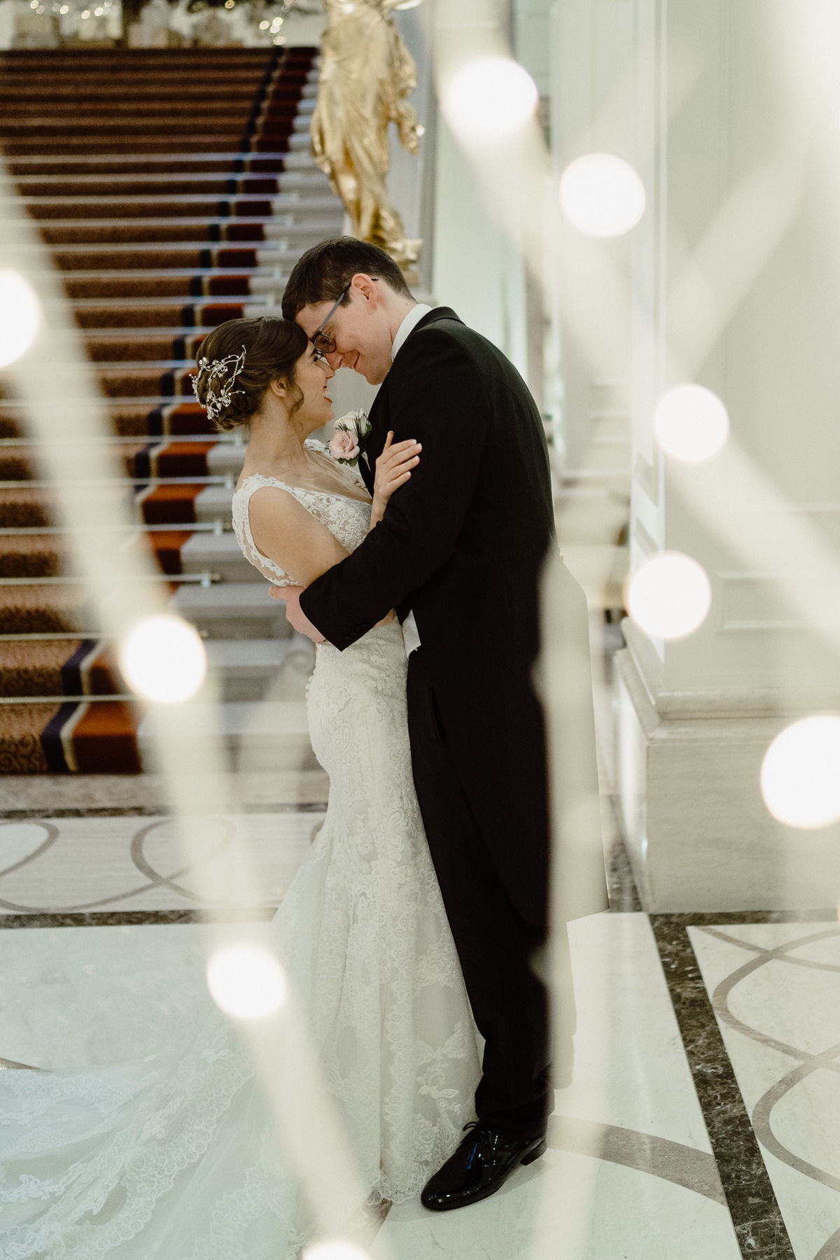 Bride and groom portrait in Corinthia Hotel Budapest
