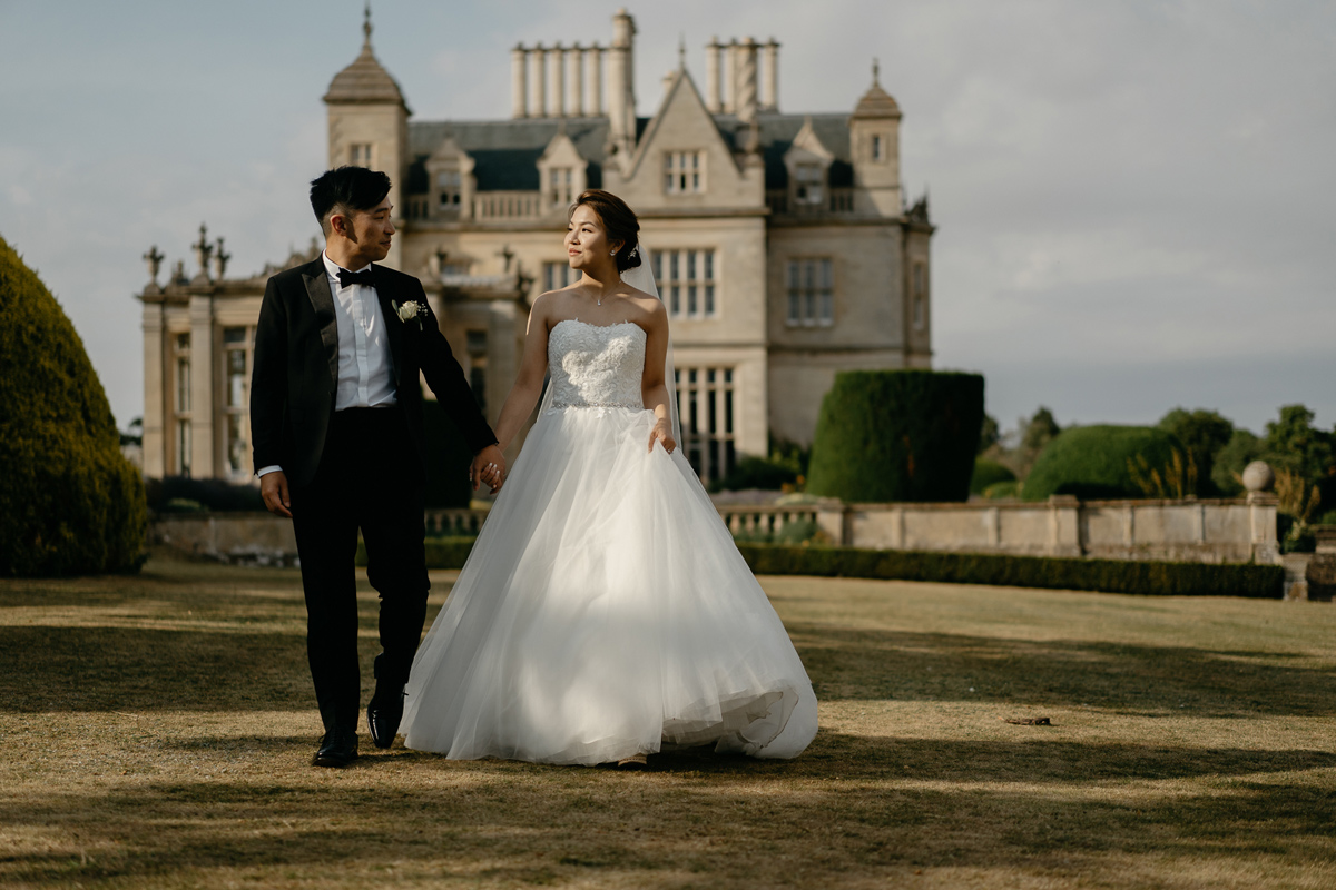 Castle in the background of wedding couple UK